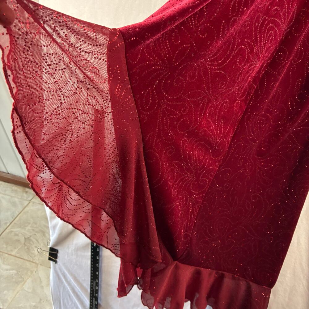 Vtg City Triangles Red Velvet Sparkle Halter Hi Low Dress Prom Gothic Ruffle Mob - Picture 5 of 11